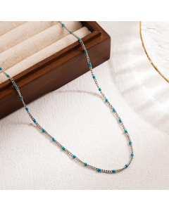 Vacation Round Stainless Steel Enamel 18K Gold Plated Necklace-Steel Color-04