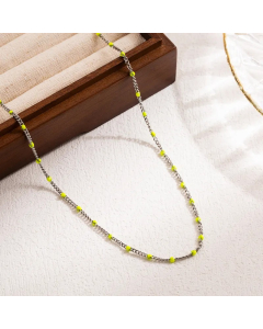 Vacation Round Stainless Steel Enamel 18K Gold Plated Necklace-Steel Color-05