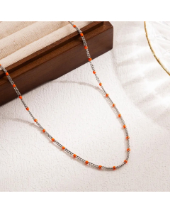 Vacation Round Stainless Steel Enamel 18K Gold Plated Necklace-Steel Color-06