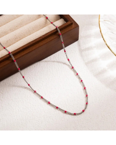 Vacation Round Stainless Steel Enamel 18K Gold Plated Necklace-Steel Color-07