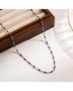 Vacation Round Stainless Steel Enamel 18K Gold Plated Necklace-Steel Color-09
