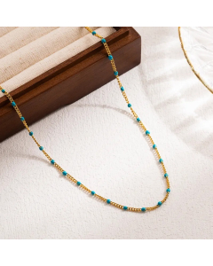 Vacation Round Stainless Steel Enamel 18K Gold Plated Necklace-Gold Color-04