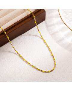Vacation Round Stainless Steel Enamel 18K Gold Plated Necklace-Gold Color-05