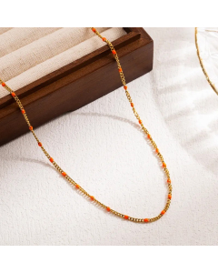 Vacation Round Stainless Steel Enamel 18K Gold Plated Necklace-Gold Color-06