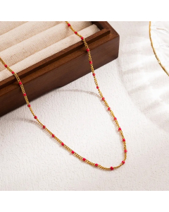Vacation Round Stainless Steel Enamel 18K Gold Plated Necklace-Gold Color-07