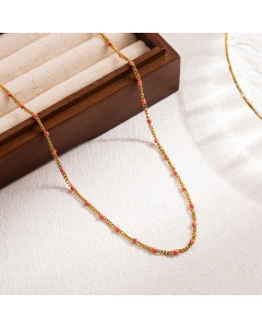 Vacation Round Stainless Steel Enamel 18K Gold Plated Necklace-Gold Color-10