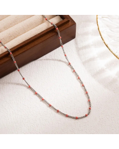 Vacation Round Stainless Steel Enamel 18K Gold Plated Necklace-Steel Color-10