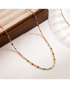 Vacation Round Stainless Steel Enamel 18K Gold Plated Necklace-Gold Color-11