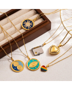 IG Style Sweet Devil'S Eye Heart Shape Textbook Stainless Steel Enamel Three-Dimensional Zircon 18K Gold Plated Pendant Necklace_colorza_4