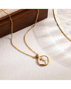 IG Style Retro Round Rose Stainless Steel Seed Bead Shell 18K Gold Plated Pendant Necklace