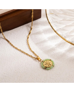 IG Style Retro Round Rose Stainless Steel Seed Bead Shell 18K Gold Plated Pendant Necklace