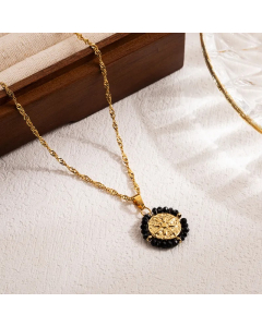 IG Style Retro Round Rose Stainless Steel Seed Bead Shell 18K Gold Plated Pendant Necklace