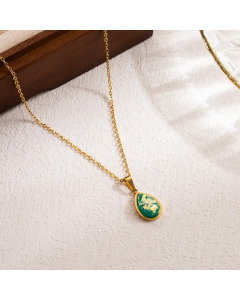 Elegant Water Droplets Stainless Steel Patchwork Imitation Opal 18K Gold Plated Pendant Necklace