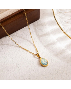 Simple Style Water Droplets Stainless Steel Patchwork Imitation Opal 18K Gold Plated Pendant Necklace