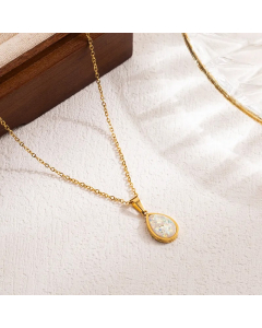 Minimalism Water Droplets Stainless Steel Patchwork Imitation Opal 18K Gold Plated Pendant Necklace