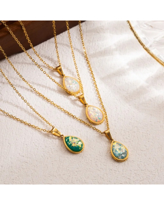 Elegant Simple Style Water Droplets Stainless Steel Patchwork Imitation Opal 18K Gold Plated Pendant Necklace_colorza_4