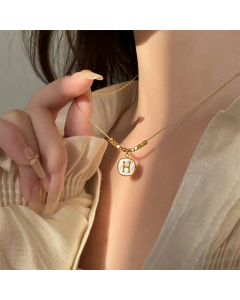 Simple Style Letter Titanium Steel Plating Inlay Shell 18K Gold Plated Pendant Necklace