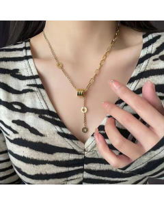 Gold Color Round Titanium Steel Plating 18K Gold Plated Pendant Necklace