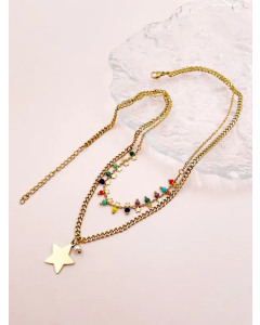 Casual Modern Style Pentagram Stainless Steel Crystal Pearl Plating Gold Plated Layered Necklaces_colorza_1