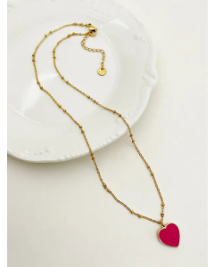Casual Romantic Sweet Heart Shape Stainless Steel Enamel Plating Gold Plated Pendant Necklace_colorza_2
