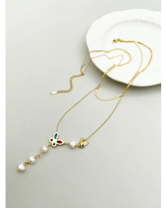 Romantic Sweet Butterfly Stainless Steel Pearl Plating Inlay Zircon Gold Plated Layered Necklaces_colorza_1