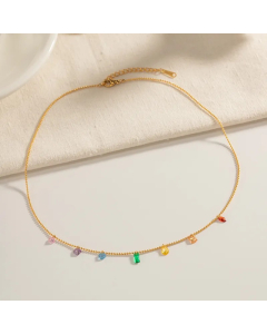 Casual Round Water Droplets Rectangle Stainless Steel Tassel Plating Zircon 18K Gold Plated Necklace