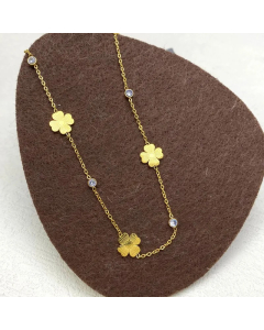 IG Style Simple Style Four Leaf Clover Stainless Steel Plating Inlay Zircon 18K Gold Plated Necklace