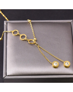 Vintage Style Round Tassel Stainless Steel Plating Inlay Zircon 18K Gold Plated Pendant Necklace