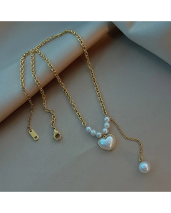 Elegant Simple Style Heart Shape Stainless Steel Beaded Plating Inlay Pearl 18K Gold Plated Pendant Necklace