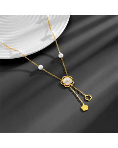 Elegant Tassel Flower Stainless Steel Plating 18K Gold Plated Pendant Necklace