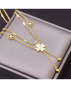 Retro Tassel Flower Stainless Steel Plating 18K Gold Plated Pendant Necklace
