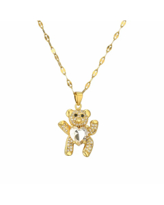 Cartoon Style Cute Little Bear Stainless Steel Copper Plating Inlay Zircon Gold Plated Pendant Necklace