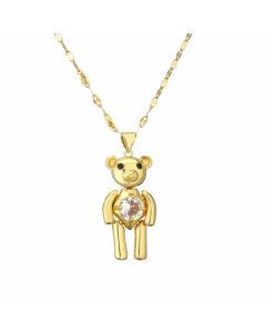 Cartoon Style Cute Little Bear Stainless Steel Copper Plating Inlay Zircon Gold Plated Pendant Necklace