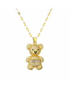 Cartoon Style Cute Little Bear Stainless Steel Copper Plating Inlay Zircon Gold Plated Pendant Necklace