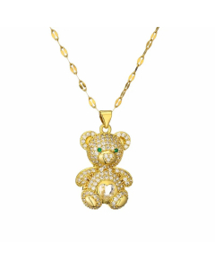Cartoon Style Cute Little Bear Stainless Steel Copper Plating Inlay Zircon Gold Plated Pendant Necklace