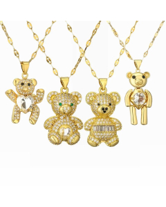 Cartoon Style Cute Little Bear Stainless Steel Copper Plating Inlay Zircon Gold Plated Pendant Necklace_colorza_5
