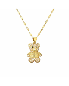 IG Style Cute Little Bear Stainless Steel Copper Plating Inlay Zircon Gold Plated Pendant Necklace
