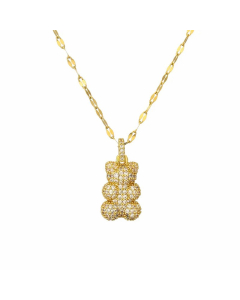 IG Style Cute Little Bear Stainless Steel Copper Plating Inlay Zircon Gold Plated Pendant Necklace