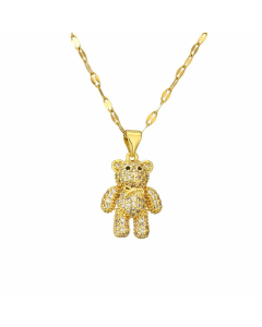 IG Style Cute Little Bear Stainless Steel Copper Plating Inlay Zircon Gold Plated Pendant Necklace