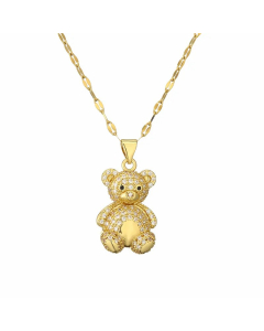 IG Style Cute Little Bear Stainless Steel Copper Plating Inlay Zircon Gold Plated Pendant Necklace