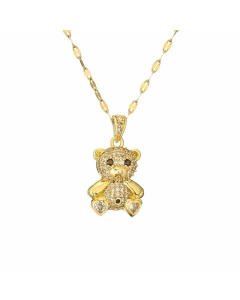 IG Style Cute Little Bear Stainless Steel Copper Plating Inlay Zircon Gold Plated Pendant Necklace