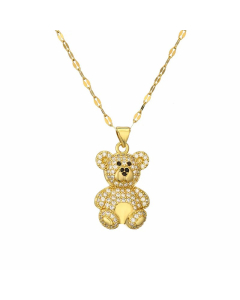 IG Style Cute Little Bear Stainless Steel Copper Plating Inlay Zircon Gold Plated Pendant Necklace
