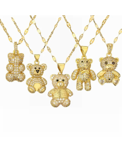 IG Style Cute Little Bear Stainless Steel Copper Plating Inlay Zircon Gold Plated Pendant Necklace_colorza_5