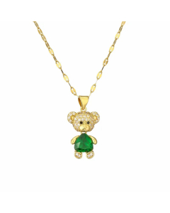 Cartoon Style Cute Little Bear Stainless Steel Copper Plating Inlay Pearl Zircon Gold Plated Pendant Necklace