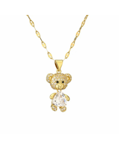 Cartoon Style Cute Little Bear Stainless Steel Copper Plating Inlay Pearl Zircon Gold Plated Pendant Necklace