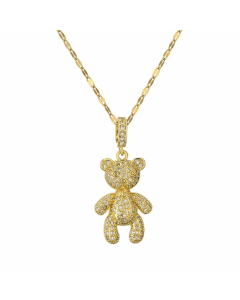 Cartoon Style Cute Little Bear Stainless Steel Copper Plating Inlay Pearl Zircon Gold Plated Pendant Necklace