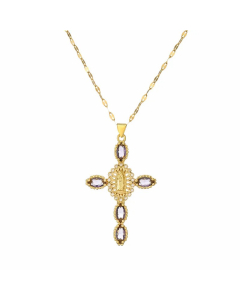 Wholesale Cross Stainless Steel Necklace Zircon Inlaid Pendant Necklace
