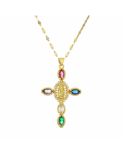Wholesale Cross Stainless Steel Necklace Zircon Inlaid Pendant Necklace