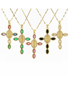 Simple Style Commute Human Cross Stainless Steel Copper Plating Inlay Zircon Gold Plated Pendant Necklace_colorza_6