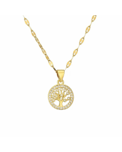 Casual Simple Style Cross Tree Stainless Steel Copper Plating Hollow Out Inlay Zircon Gold Plated Pendant Necklace